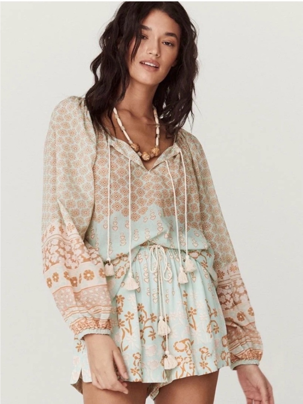 Spell Sweet Nothings Balloon Sleeve Blouse Peppermint Color Organic Cotton S